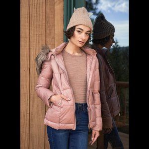 SOLD- Mauve Long Sleeve Faux Fur Hood Padded Water Resistant Finish Jacket